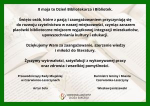 Życzenia z okazji Dnia Bibliotekarza i Bibliotek